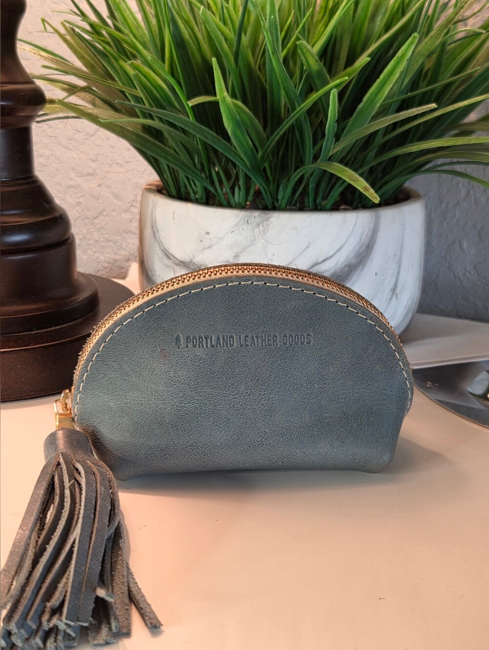 Portland Leather Aqua Blue Leather Tassel Coin Purse